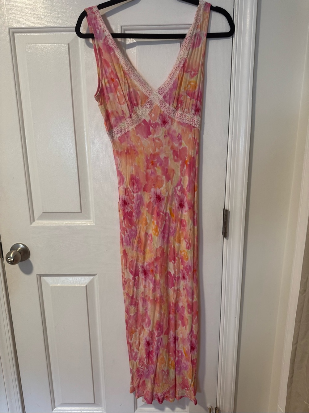 Lulu's Pink Floral Lace-Trim Midi Dress